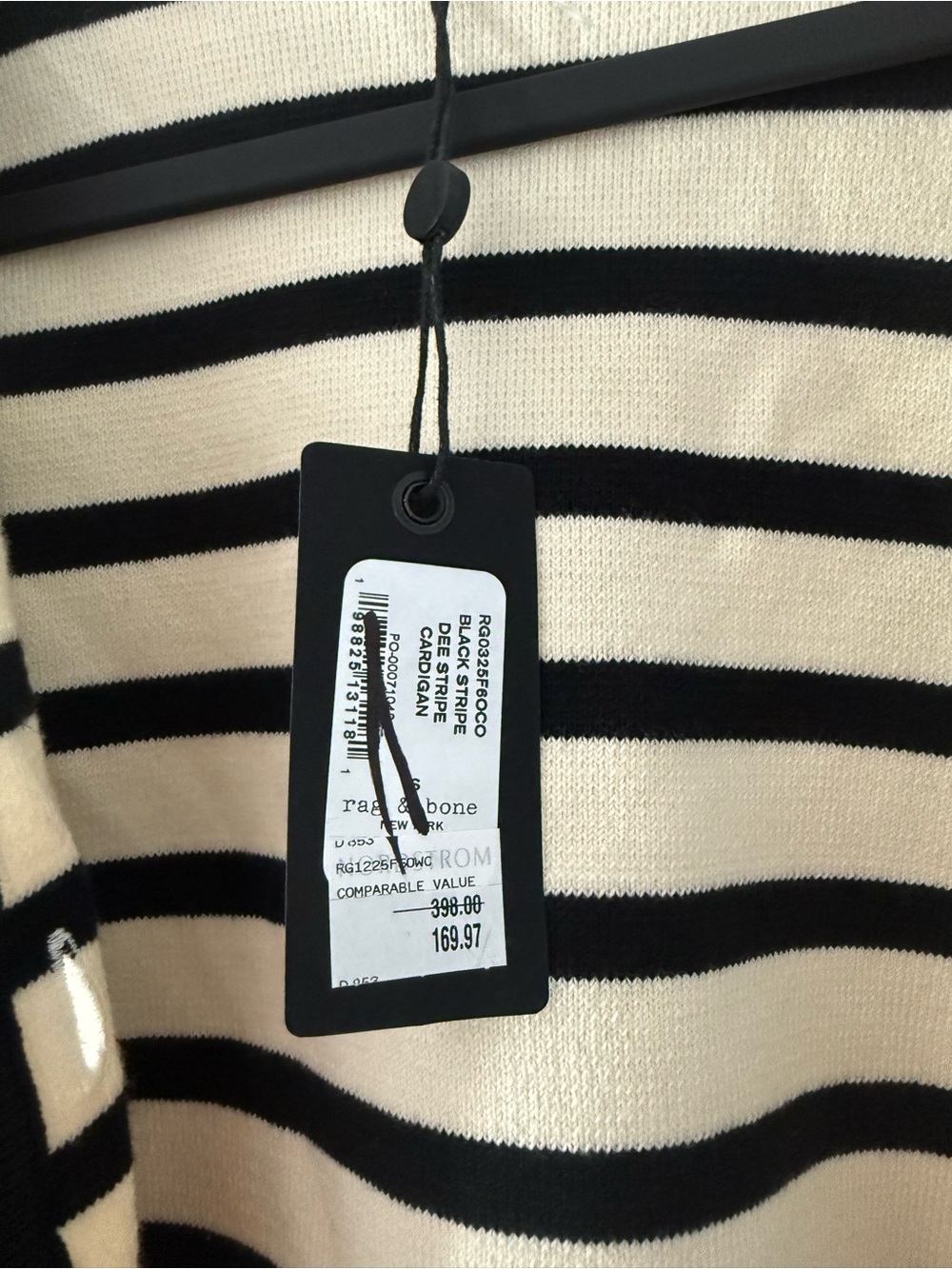 Rag & Bone Striped Button-Front Cardigan in Black & Cream - Picture 9 of 10